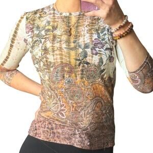 Embellished Paisley Boho Y2K Grunge Tee – Rhinestone Western Top